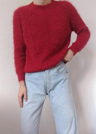 Ворсистый свитер красный джмпер пуловер реглан лонгслив кофта5 фото