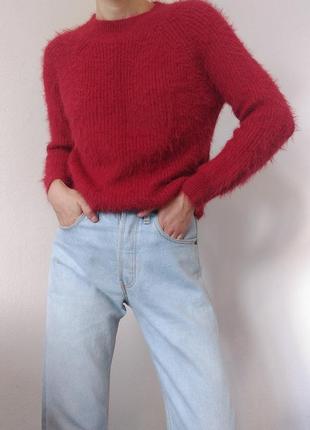 Ворсистый свитер красный джмпер пуловер реглан лонгслив кофта6 фото
