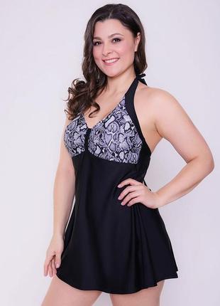 Купальник суцільний чорний з утяжкою розмір 56/2, суцільною зі спідницею, новий батал