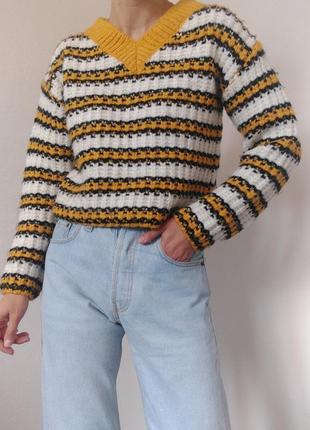 Укороченный свитер полоска джемпер пуловер реглан лонгслив кофта белый свитер2 фото