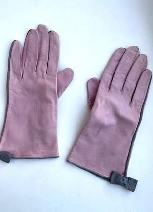 Кожаные розовые перчатки, шкіряні рукавиці натуральная кожа