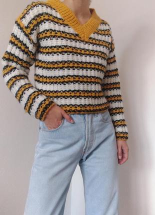 Укороченный свитер полоска джемпер пуловер реглан лонгслив кофта белый свитер1 фото