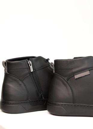 Мужские черные зимние ботинки кроссовки больших размеров кожаные/натуральная кожа, мех на зиму 20243 фото