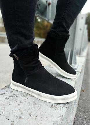 Зимние мужские ботинки black white (мех) 40-412 фото