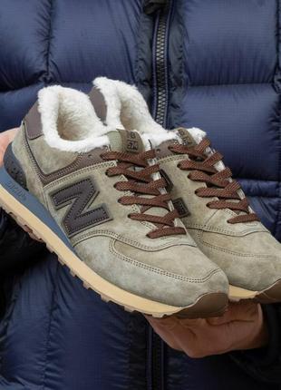 Зимние женские кроссовки new balance 574 winter khaki fur хаки мех2 фото