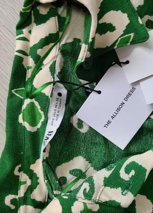 Платье сарафан длинное под пояс зеленый принт абстракция zara s 5216/2479 фото