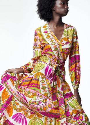 Платье сарафан яркий цветочный принт под пояс zara m
 8252 2543 фото