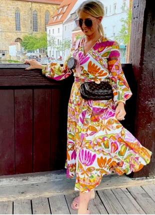 Платье сарафан яркий цветочный принт под пояс zara m
 8252 2545 фото