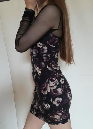 Платье вечернее платье черное в цветочки прозрачное в сеточку мини нежная милая красивая женственная3 фото