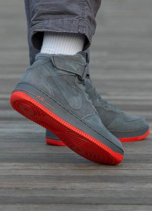 Зимние мужские кроссовки nike air force 1 high grey серого цвета мех5 фото