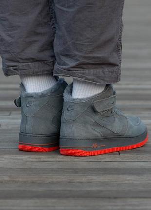 Зимние мужские кроссовки nike air force 1 high grey серого цвета мех7 фото