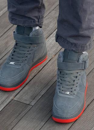 Зимние мужские кроссовки nike air force 1 high grey серого цвета мех2 фото