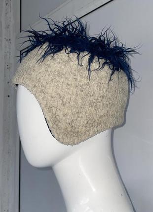 Авангардная шапка вашанка eisbar с эрокезом синее волос шерсть флисовая подкладка5 фото