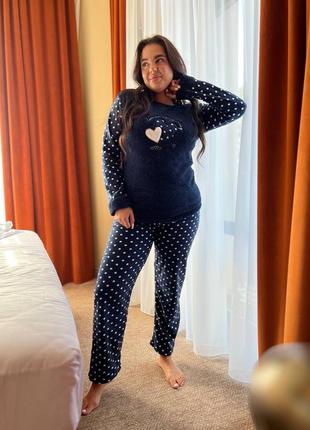 Женская теплая зимняя пижама махра, флис, домашняя пижама большой размер, батал, 2xl, xl, xxl