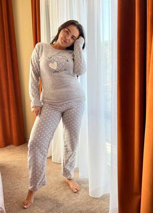 Женская теплая зимняя махровая пижама, флис, махра, большой размер, батал xl, l, 2xl, 3xl, xxl5 фото