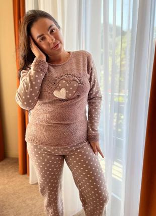 Женская теплая зимняя махровая пижама, флис, махра, большой размер, батал xl, l, 2xl, xxl3 фото