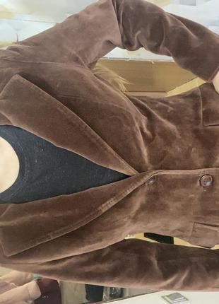 Винтажный пиджак жакет женский на осень бархатистый коричневый ретро раритет3 фото