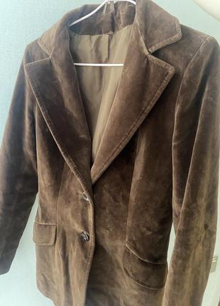 Винтажный пиджак жакет женский на осень бархатистый коричневый ретро раритет5 фото