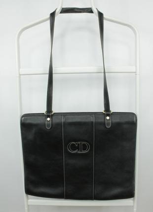 Винтажная кожаная сумка christian dior vintage black leather shoulder bag