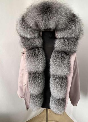 Зимняя куртка, бомбер с натуральным трендовым мехом bluefrost блюфрост в серебристой расцветке8 фото