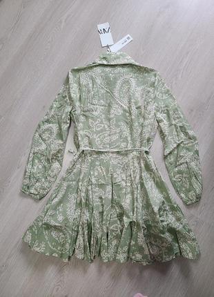 Сукня сарафан плаття оливнове в абстрактний принт під пояс нарядне zara s 4786/2497 фото