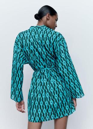 Сукня сарафан плаття синє абстрактний принт з поясом кімоно zara s 5216/2463 фото
