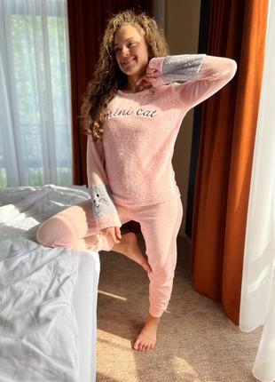 Теплая пижама/ комплект для дома розового цвета