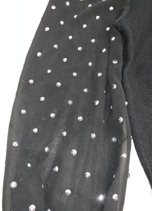 Кофта черная с рукавами сеткой и камушками elamant rose s2 фото