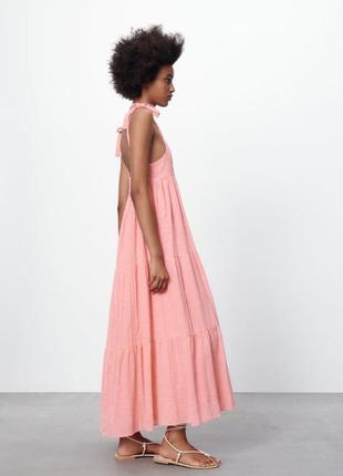 Сарафан платье розовое длинное с бантиками коттон с воланами zara s 7521/3034 фото