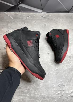 Зимние мужские ботинки jordan black red (мех) 45