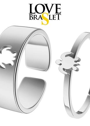 Парные кольца с черепашками, набор колечек из нержавеющей стали для двух влюбленных, размер регулируется1 фото