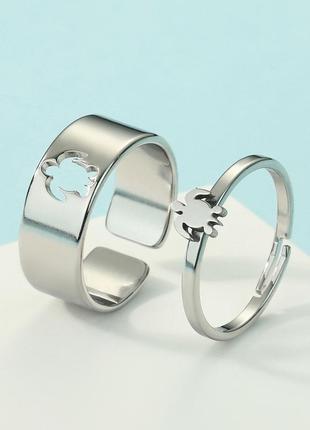 Парные кольца с черепашками, набор колечек из нержавеющей стали для двух влюбленных, размер регулируется3 фото