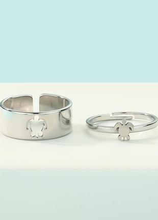 Парные кольца с черепашками, набор колечек из нержавеющей стали для двух влюбленных, размер регулируется2 фото