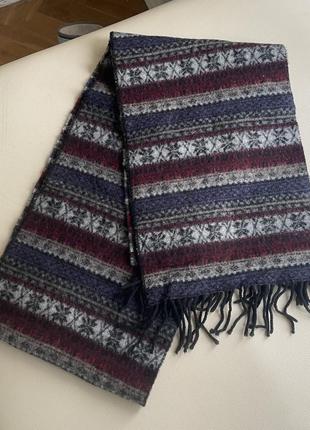 Качественный шерстяной шарф frangi woolmark scotland pure new wool с узорами принтом геометрия бахрома4 фото