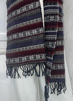 Качественный шерстяной шарф frangi woolmark scotland pure new wool с узорами принтом геометрия бахрома3 фото