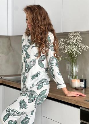 Пижама из натуральной ткани в принт пальмовых листьев4 фото