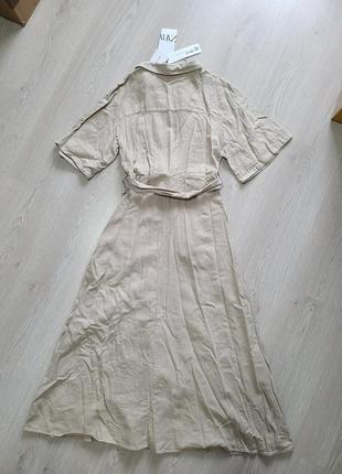 Сарафан платье рубашка лен с поясом миди zara s 8336 9396 фото