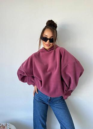 Теплое флисовое объемное худи оверсайз с капюшоном, худи флис на осень