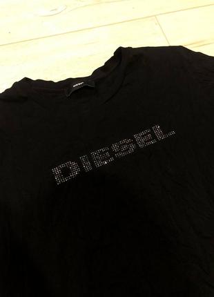 Y2k футболка топ трендовая со стразами diesel хлопковая