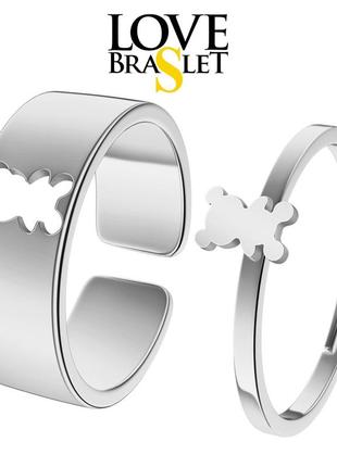 Парные кольца с мишками, набор кольцо из нержавеющей стали для двух влюбленных, размер регулируется