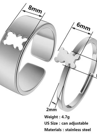 Парные кольца с мишками, набор кольцо из нержавеющей стали для двух влюбленных, размер регулируется4 фото