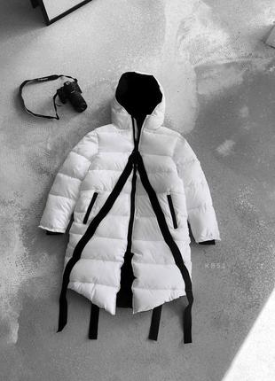 Белая теплая зимняя куртка мужская длинная1 фото