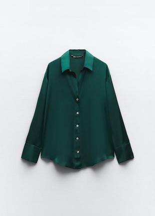 Сорочка жіноча атласна зелена zara new