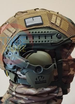 Комплект шлем тактический fast nij 3a + активные военные наушники walkers razor + крепления "чебур3 фото