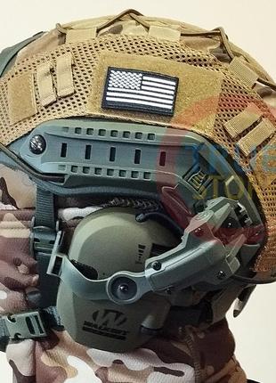 Комплект шлем тактический fast nij 3a + активные военные наушники walkers razor + крепления "чебур2 фото