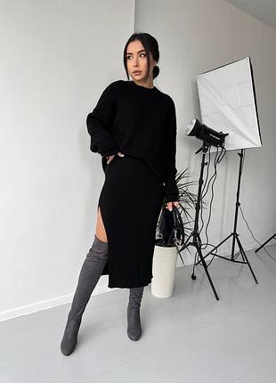 Женский трикотажный костюм: свитер и юбка миди, осень, весна s, m, l, xl