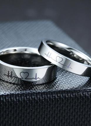 Парные кольца с кардиограммой для влюбленных, набор колечек из нержавеющей стали 16,17,18,19,20,21 размер2 фото