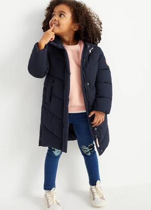 Детская зимняя куртка для девочки c&amp;a нижняя размер 122, 128 темно-синяя3 фото