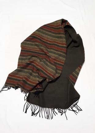 Великий  шарф теплий вовняний у смужку хакі унісекс італія