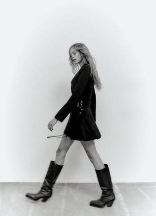 Сукня плаття піджак чорний з поясом юбка плісе нарядне вечірнє zara s m 8664/041